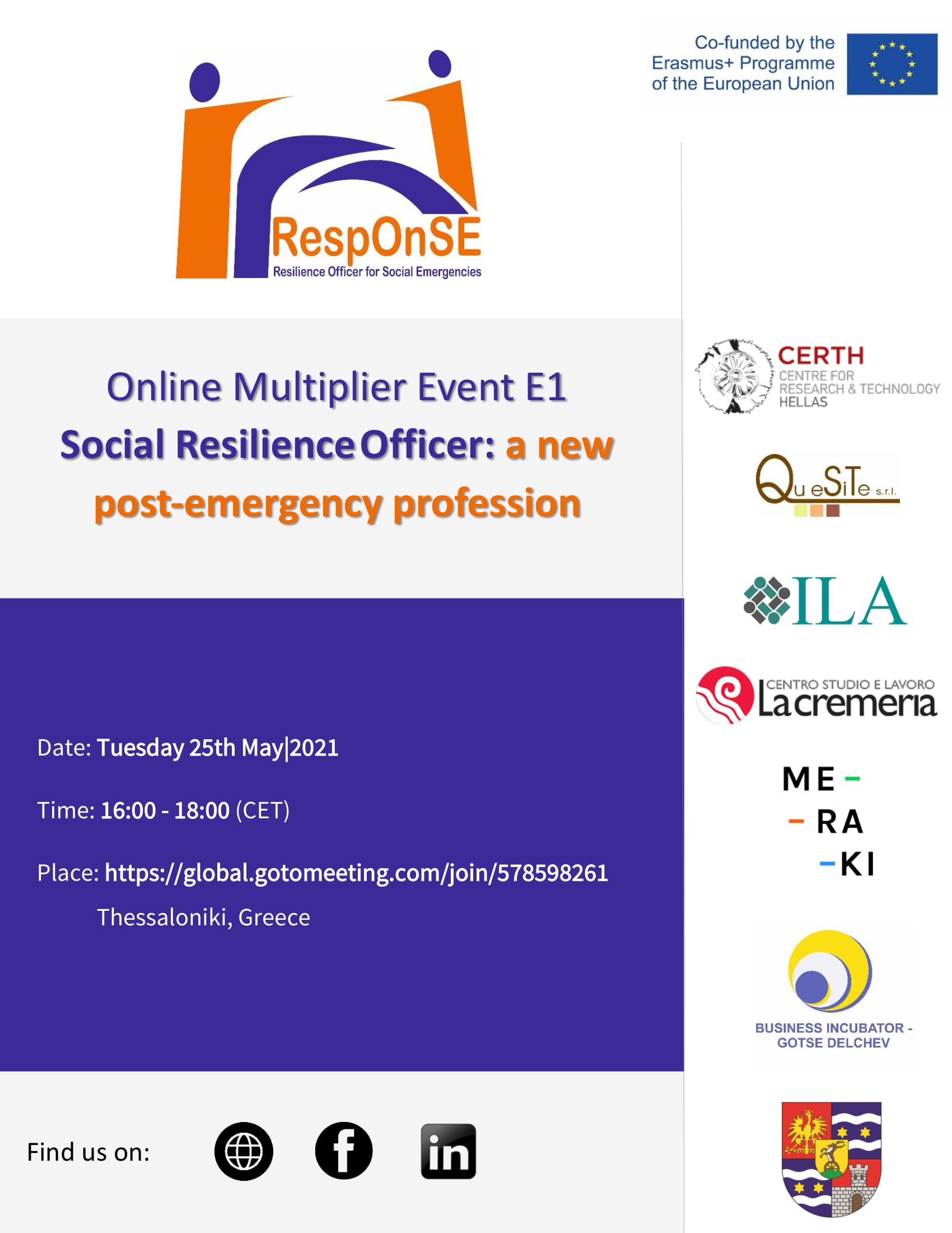  <b> Διαδικτυακή εκδήλωση στα πλαίσια του ερευνητικού έργου "Response: Social Resilience Officer: a new post-emergency profession" </B>
